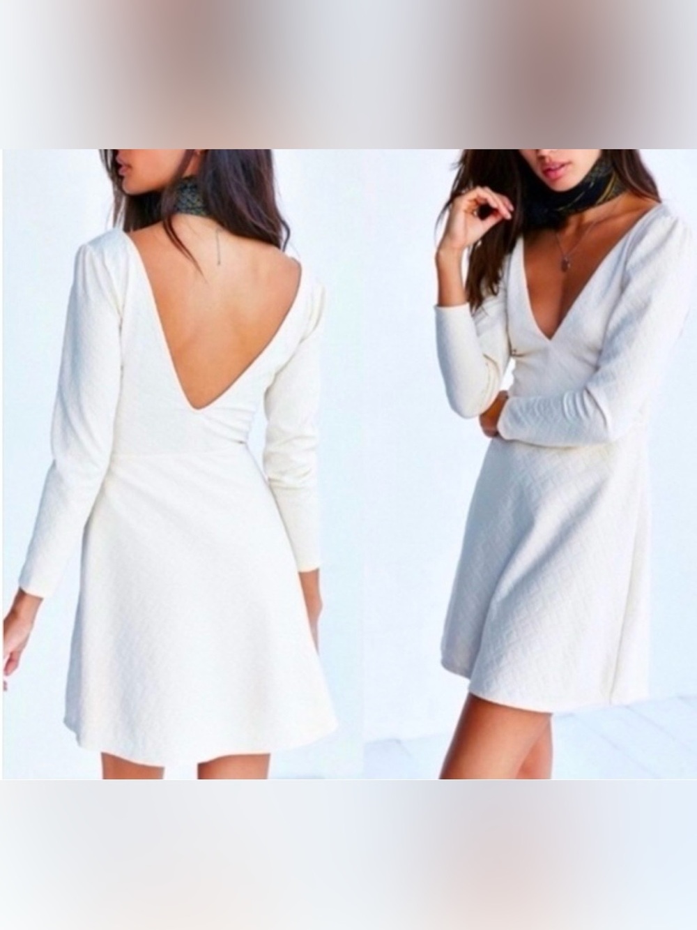 Cooperative Cream Long-Sleeve V-Back A-Line Dress women’s size XS